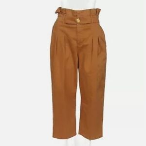 Free People high scrunch pleated waist wide leg cropped tan ginger pants sz 29